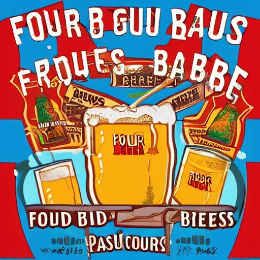 Prompt: album art cover of four guys barbecue and drinking beer