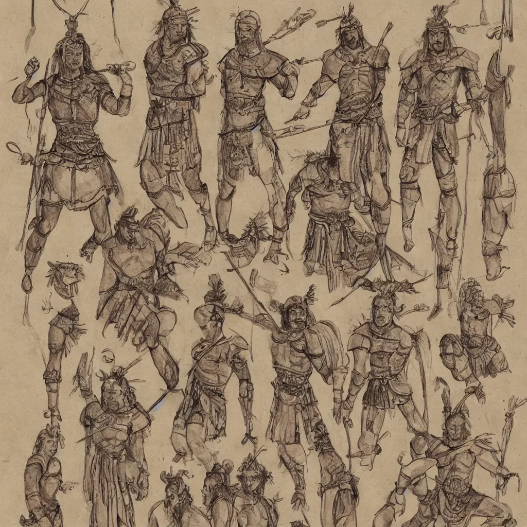 Image similar to warriors in ancient china anatomy sketch, marginalia, sepia tone, character sheet, vitruvian man, karuta armor, highly detailed, photorealistic