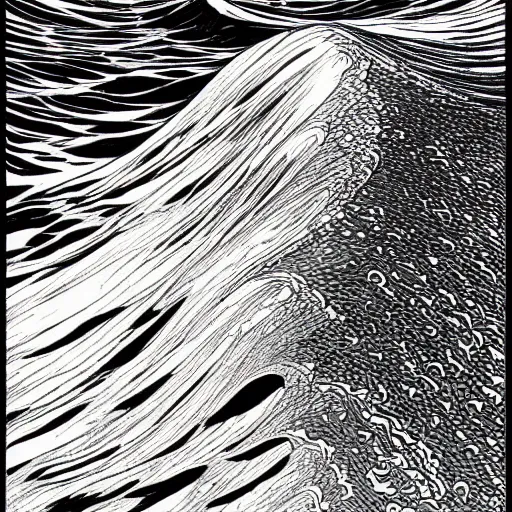 Image similar to ocean swells by Moebius, black and white