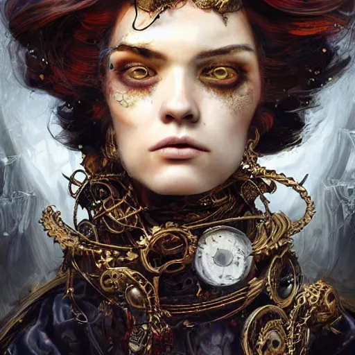 Image similar to portrait, headshot, insanely nice hair style, dramatic hair color, digital painting, of a old 17th century, old cyborg merchant, amber jewels, baroque, ornate clothing, scifi, realistic, hyperdetailed, chiaroscuro, concept art, art by Franz Hals and Jon Foster and Ayami Kojima and Amano and Karol Bak,