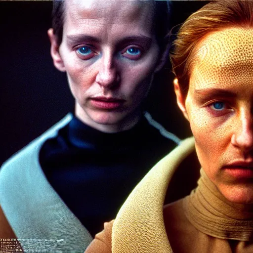 Prompt: colour aesthetic highly detailed photography character from dune ( 2 0 2 1 ) by alejandro hodorovski and denis villeneuve and gregory crewdson style with ultra hyperrealistic very highly detailed faces. with many details by andrei tarkovsky and caravaggio in sci - fi style. volumetric natural light hyperrealism photo on leica m - a kodak portra 4 0 0