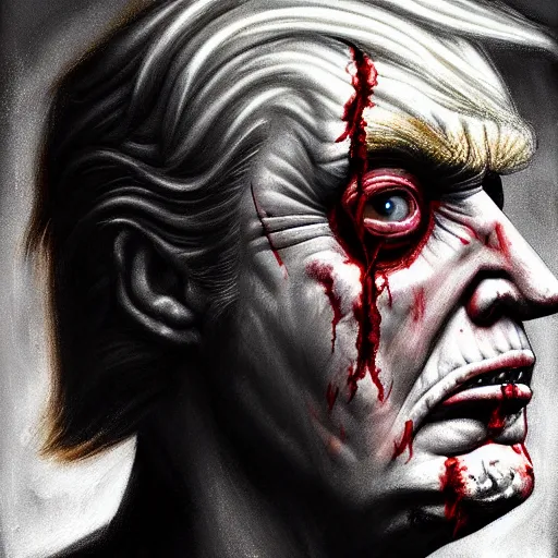 Image similar to side portrait of donald j. trump as a zombie, 7 days to die zombie, chalky style, fine art, soft light, award winning, subtle colors, intricate, elegant, sharp focus, cinematic lighting, digital painting, 8 k concept art, art by michael hussar, art by brom, art by z. w. gu, 8 k
