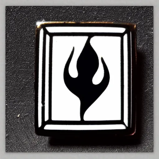 Prompt: a square enamel pin of a retro 1 9 8 0 s minimalistic flame fire warning label, smooth curves