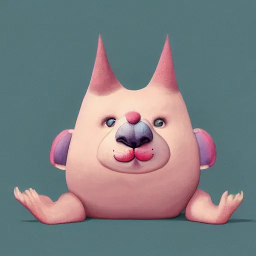 Image similar to detailed rendering of a pink chubby stuffed animal with dark blue shirt, gray triangle in face, by esao andrews, by james jean, humorous illustration, hyperrealistic, big depth of field, brilliant colors, 3 d octane render, 4 k, conceptart, hyperdetailed, trending on artstation