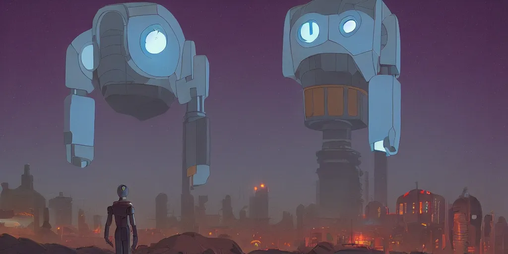 Image similar to Iron Giant, Portrait, Subject in Middle, Subject in center, Rule of Thirds, Retrofuturism, Simon Stålenhag