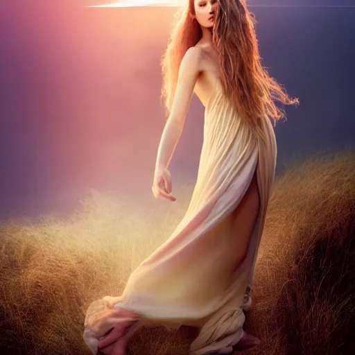 Image similar to photographic portrait of a stunningly beautiful female alchemist with spells in soft dreamy light at sunset, contemporary fashion shoot, by edward robert hughes, annie leibovitz and steve mccurry, david lazar, jimmy nelsson, breathtaking, 8 k resolution, extremely detailed, establishing shot, artistic, hyperrealistic, perfect face, octane render