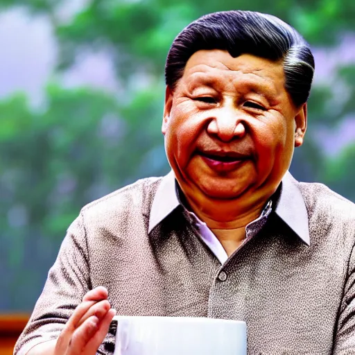 Prompt: A high quality photograph Xi Jinping sticking his hand in a honey jar, 85mm