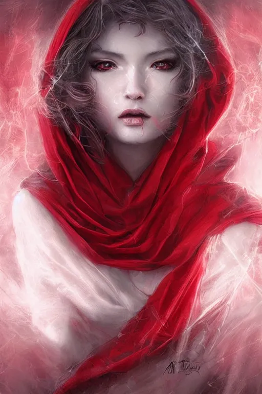 Prompt: Ethereal red riding hood, intricate detail, ornate, conceptual art, soft light, dynamic, art by artgerm