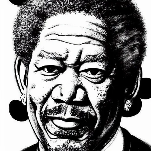 Prompt: morgan freeman, in the style of manga, black and white, highly details, serious, drawn by akira toriyama, trending on artstation