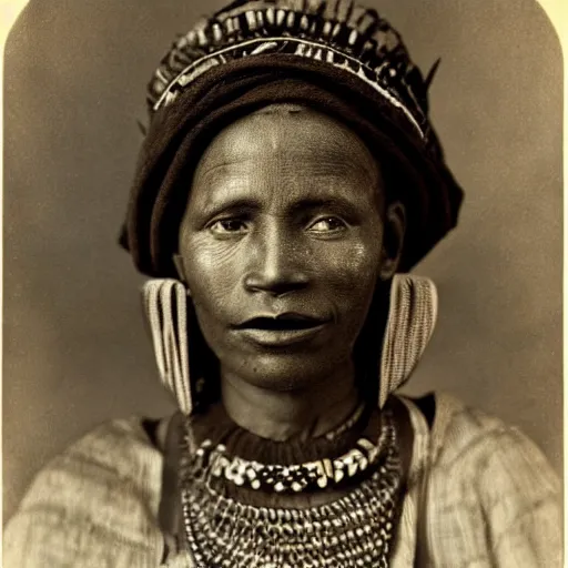 Prompt: vintage photo of a west african manding queen by edward s curtis, photo journalism, photography, cinematic, national geographic photoshoot