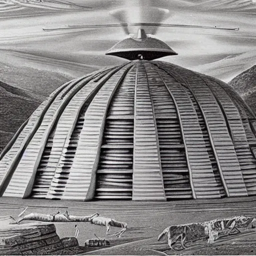 Prompt: mural of ancient indian ufo encounter, charles abel corwin, frank lloyd wright, don ivan punchatz, highly detailed, hyper realism, sharp focus, detailed faces