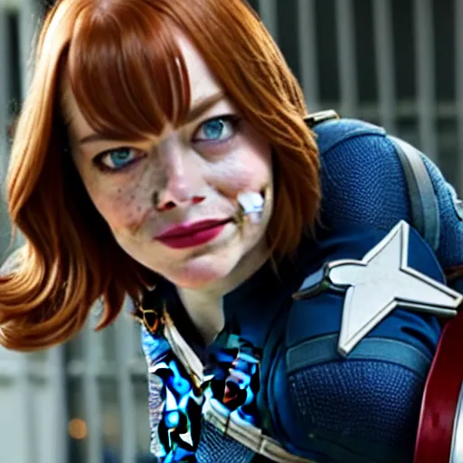 Image similar to Emma Stone as captain America