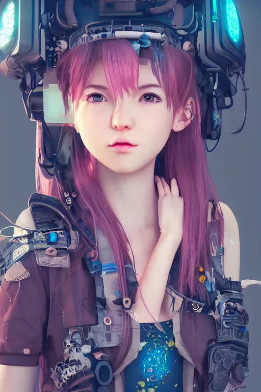 Image similar to solarpunk girl kawaii wearing oculus, ultra realistic, concept art, intricate details, highly detailed, photorealistic, octane render, 8 k