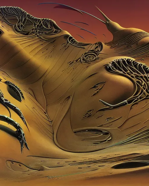 Image similar to dune by roger dean, biomechanical, 4 k, hyper detailed