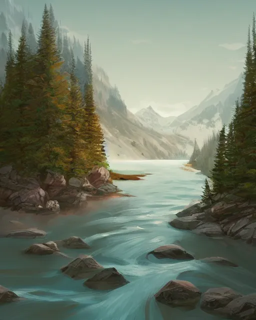 Prompt: mountaintop river flat illustration by wlop trending on artstation