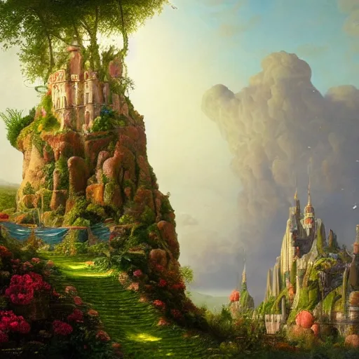 Image similar to paint surrealist 🥦🏰🍄, ferdinand knab, high definition and detailed 4 k