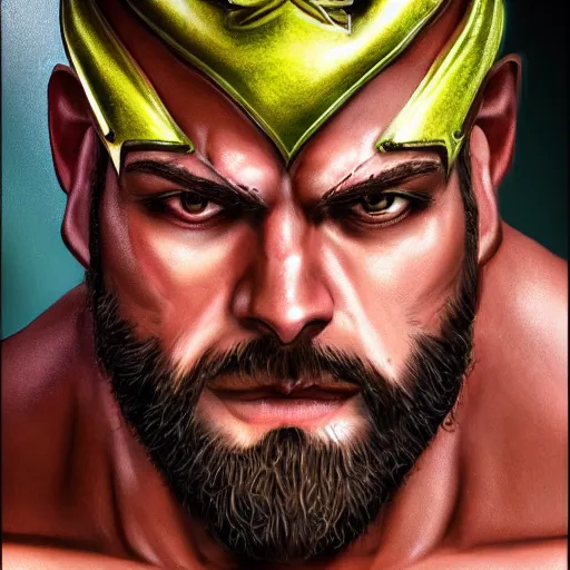 Image similar to handsome portrait of spartan - leonidas bodybuilder posing, intricate details, trending on artstation, sharp focus, caustics, radiant light, 4 k, style of vento aureo cover art, style of stone ocean cover art, style of steel ball run cover art, ilya kuvishinov style, illustrated by hirohhiko araki