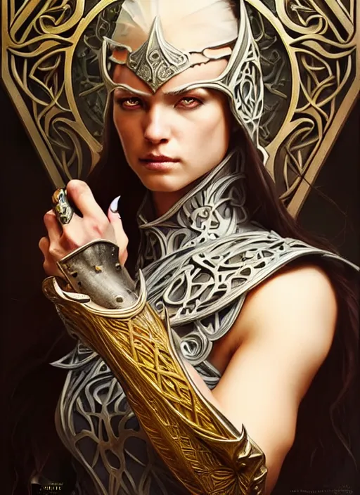 Image similar to Muscular and powerful medieval knight portrait, art nouveau, fantasy, intricate flower designs, elegant, highly detailed, sharp focus, art by Artgerm and Greg Rutkowski and WLOP