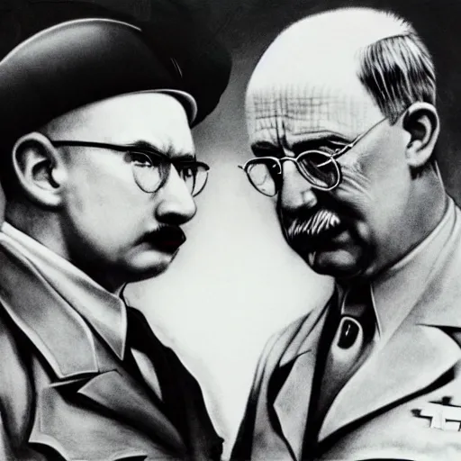 Prompt: UHD photorealistic detailed image of young Klaus Schwab and Hitler, both wearing extremely intricate clown makeup by Ayami Kojima, Amano, Karol Bak, tonalism