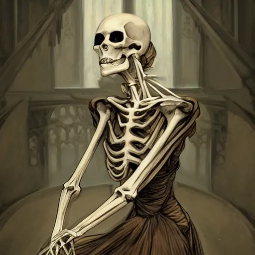 Prompt: a skeleton women as a opera singer, singing at a opera house, beautiful skeletal woman singing a melancholy song, melancholy vibe, historical, intricate, highly detailed, dynamic lighting, digital art, digital painting, artstation, wlop, sharp focus, illustration, art by artgerm and greg rutkowski and alphonse mucha