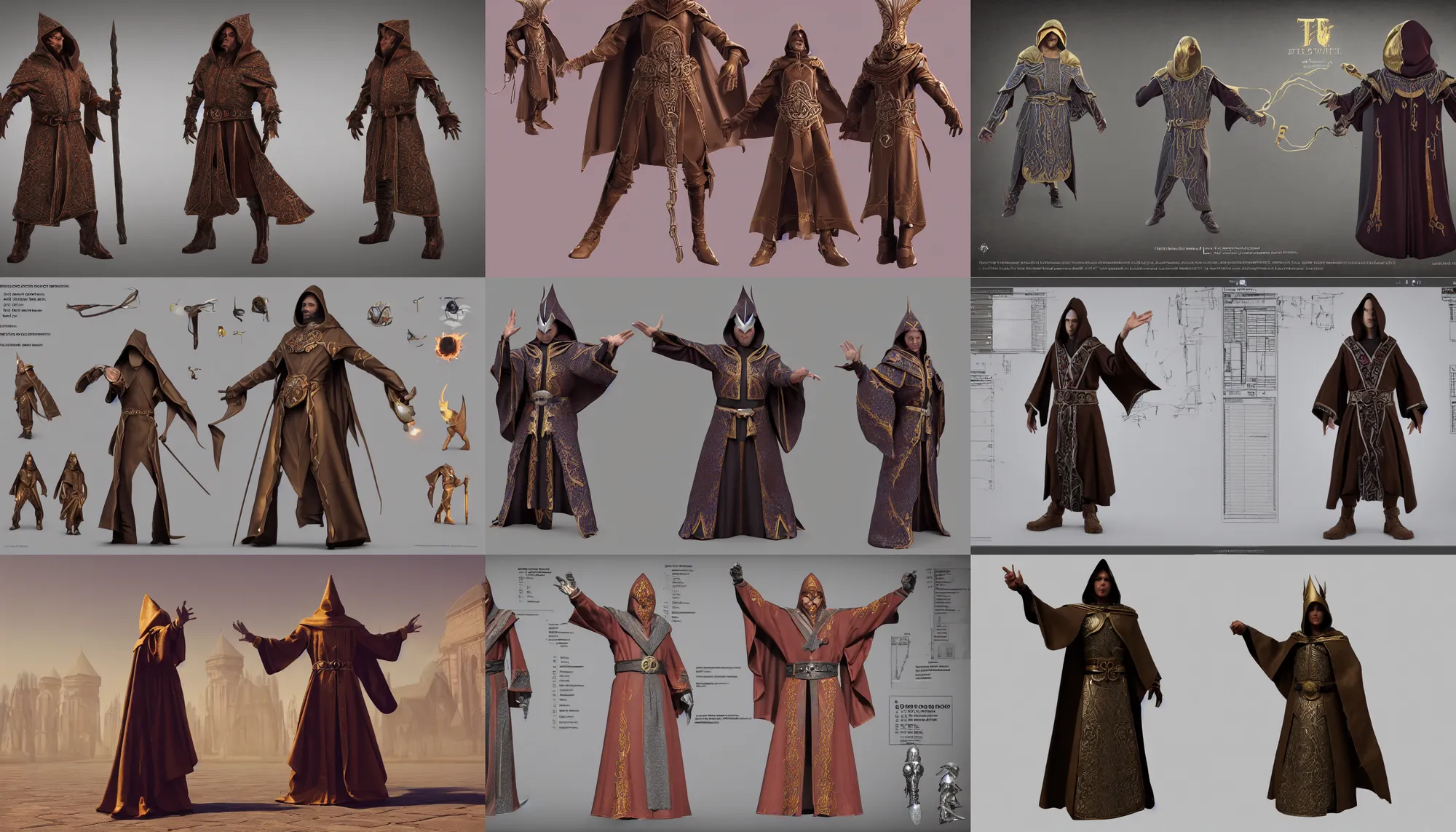 Lexica - T-pose of wizard, magic belt, elaborate robes, hood, character  design sheet, character reference sheet, TPose, t-pose, straight arms, 3d  mar