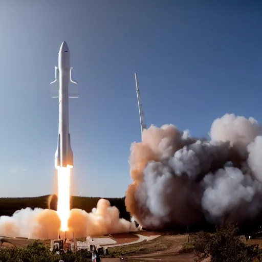 Image similar to a picture of elon musk launching like he's a rocket, full body, flames coming out of feet, dslr, launch test