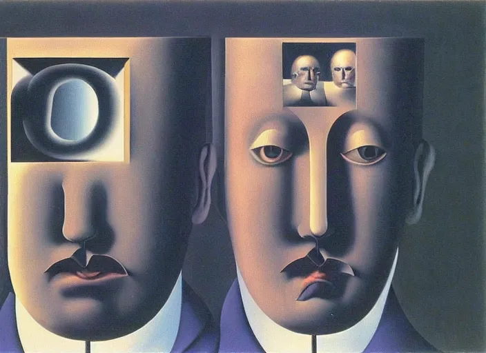 Image similar to endless masks, maddening forbidden knowledge, strange machine by rene magritte and salvadore dali