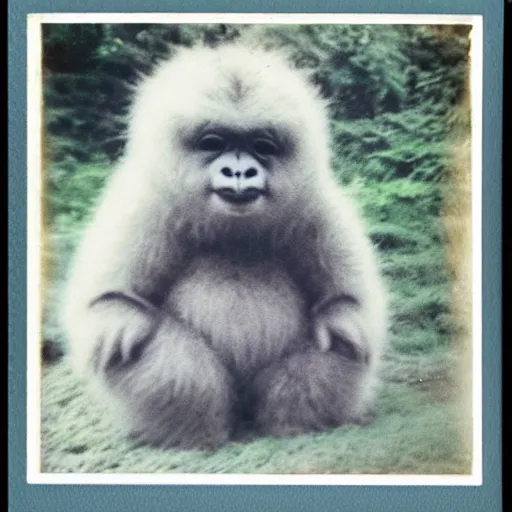 Prompt: a old polaroid of a chubby baby yeti