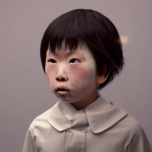 Image similar to a snail dressed up like a little Japanese boy, 8k Hyperreal, octane render