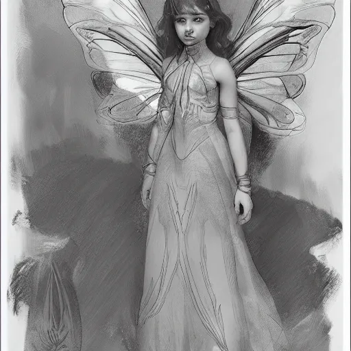 Prompt: pencil character study of a fairy by Even Amundsen