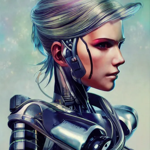 Image similar to portrait of female android by Tetsuya Nomura and Sandra Chevrier