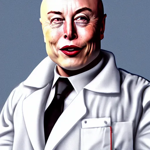 Prompt: Elon Musk as a laughing Dr Evil with his little finger pointed at his mouth, portrait, sharp focus, digital art, Hyper-realistic, 4K, Unreal Engine, Highly Detailed, HD, Dramatic Lighting by Brom, trending on Artstation