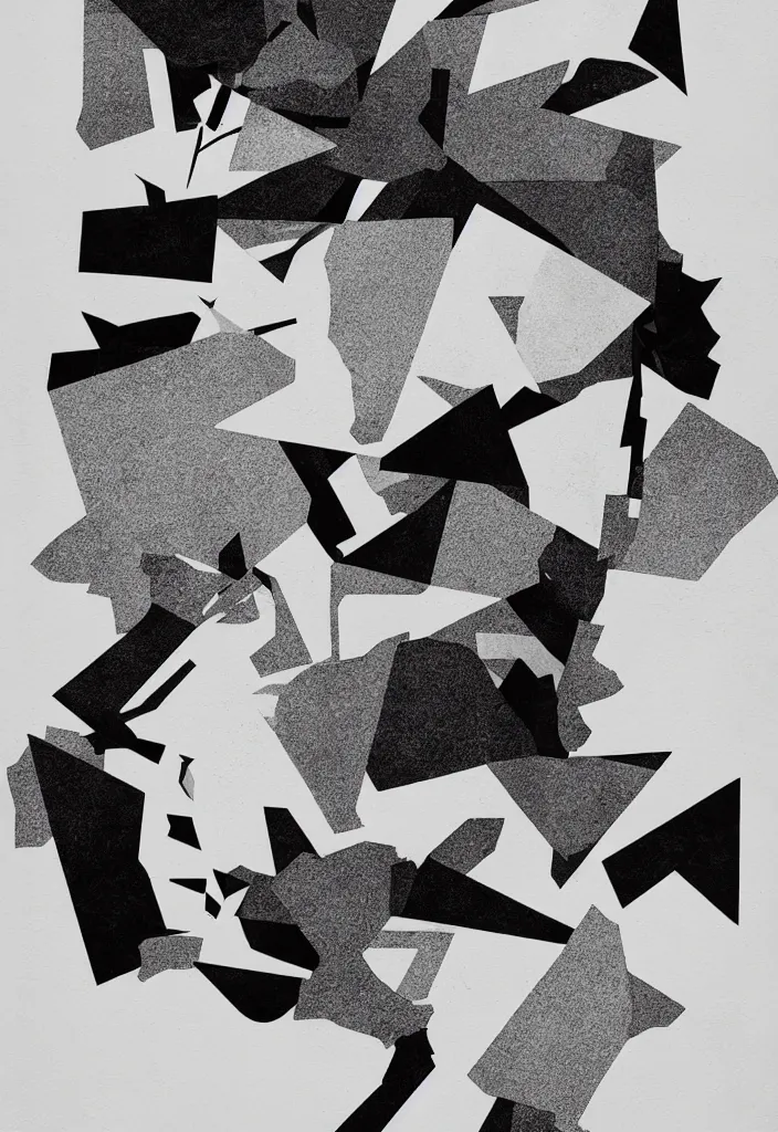 Prompt: graphic design poster by palefroi, nanae kawahara, damien tran, elements in a composition, illustrative and abstract, white space, greyscale, charcoal, high contrast, postmodern artwork