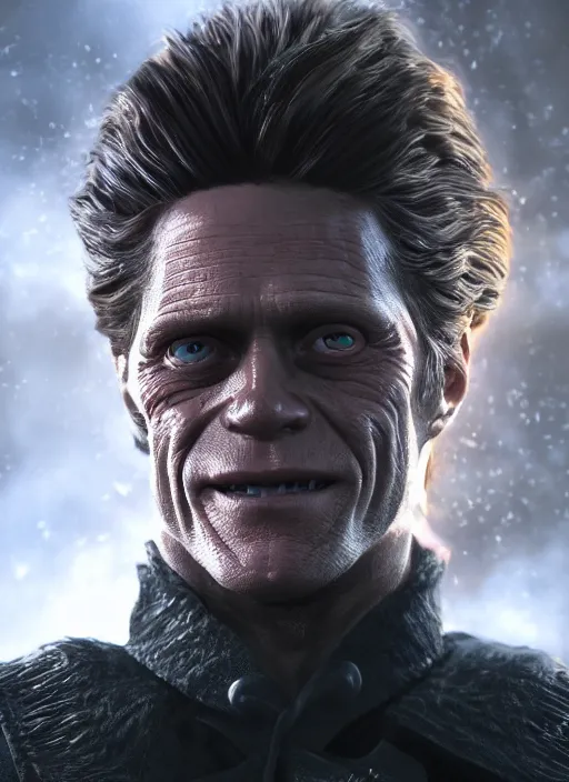 Prompt: A fantasy comic book style portrait painting of Willem Dafoe as a dark mage in epic castle setting, unreal 5, DAZ, hyperrealistic, octane render, RPG portrait, dynamic lighting
