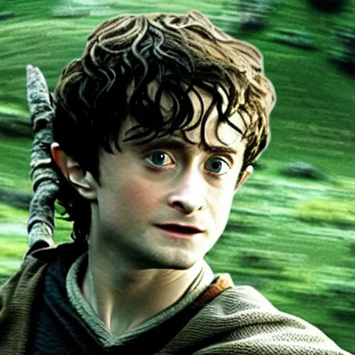 Image similar to Film still of (Daniel Radcliffe) as Frodo in Lord of the Rings: The Return of the King