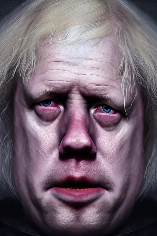 Prompt: perfectly - centered horror portrait - photograph of boris johnson as daenarys targaryen real life portrait by beksinski and jean delville, unreal engine 5, photorealism, hd quality, 8 k resolution, cinema 4 d, hdr dramatic cinematic lighting