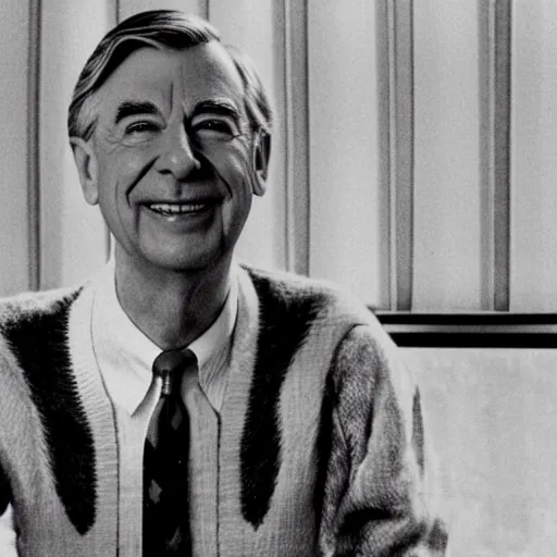 Prompt: mr. rogers visiting the Overlook Hotel