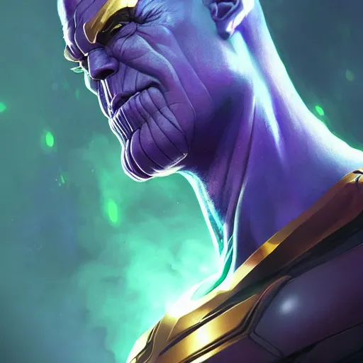 Image similar to thanos, comic, flat, 2 d, infinity gauntlet, portrait, intricate, detailed, volumetric lighting, scenery, digital painting, highly detailed, artstation, sharp focus, illustration, concept art, ruan jia, art by artgerm and greg rutkowski