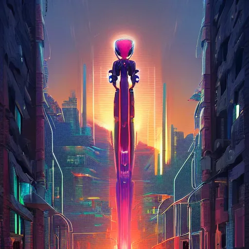 Image similar to exoskeletal robotic demonic creature, glowing, reptilian designed by jony ive in cybercity, golden hour, poster by michael whelan and gilbert williams and evgeny lushpin and artgerm and alena aenami, 3 0 mm, well proportioned, highly detailed, rule of thirds, long exposure