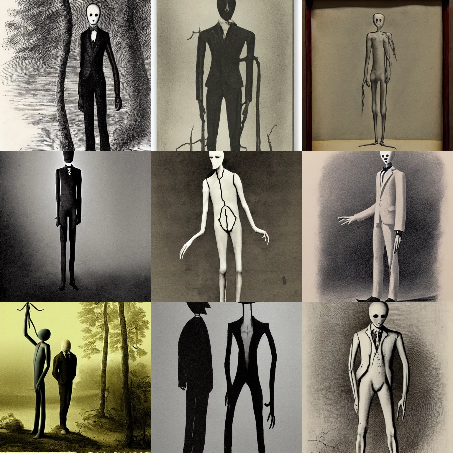 Prompt: slenderman by heinrich hoffmann