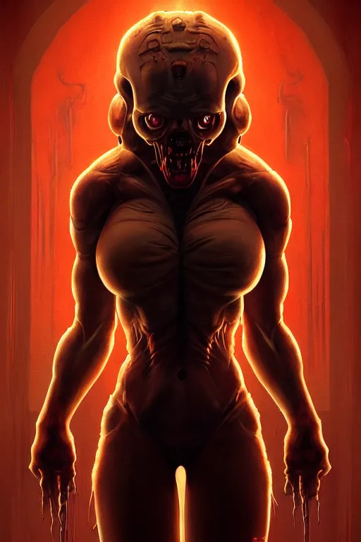 Image similar to beautiful cinematic horror poster, hybrid from doom and art direction by darius zawadzki ; by artgerm ; wayne reynolds art station ; cinematic quality character render ; low angle ; ultra high quality model ; production quality cinema model ;