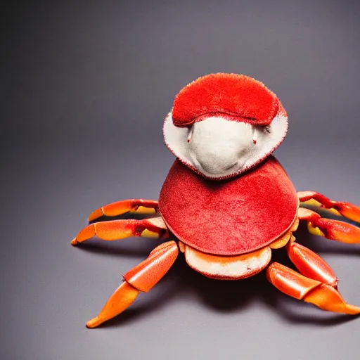 Prompt: stuffed animal of a crab, studio photography, warm ambient light