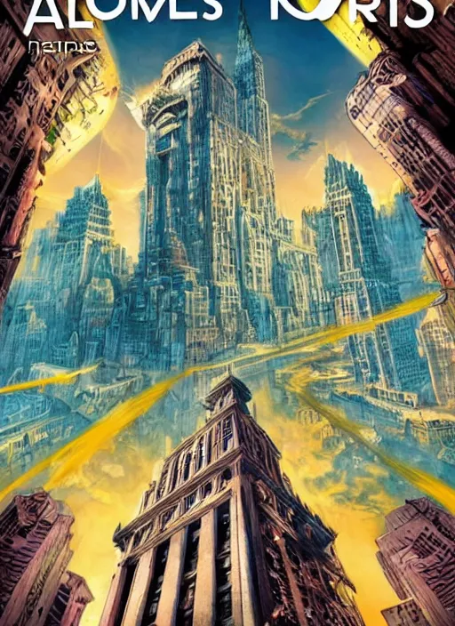 Image similar to apocalyptic new York colleding into utopia atlantis, movie poster