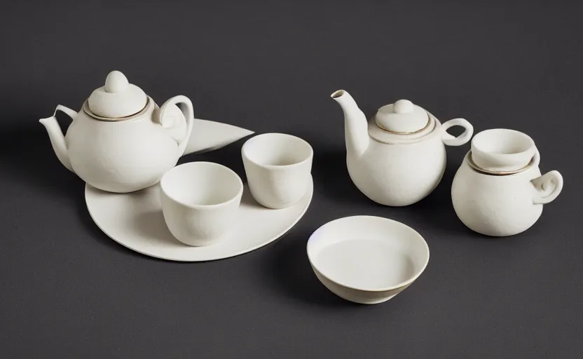 Image similar to Engalnd Porcelain tea set, chiaroscuro, soft contrast