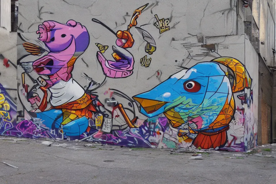 Prompt: graffiti by birdo, alex maksiov and john pugh, anamorphic, depth