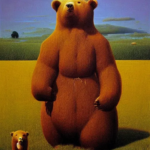 Image similar to the bearenstein bears, painted by zdzisław beksinski