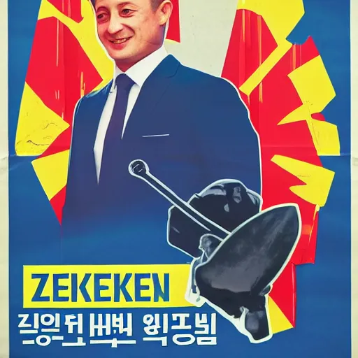 Image similar to Zelenskii on North Korea propaganda poster