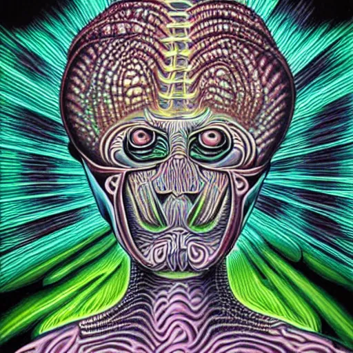 Image similar to mushroom god by Alex Grey