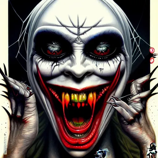 Image similar to giger spider joker, by tristan eaton stanley artgerm and tom bagshaw.