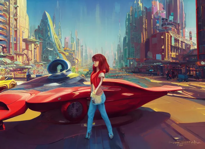 Prompt: gorgeous bright girl waving a red flag over her head enthusiastically regulating hover car traffic in a Mandelbrot fractal futuristic bustling utopian city by Craig Mullins, ilya kuvshinov, krenz cushart, artgerm trending on artstation by Edward Hopper and Dan Mumford and WLOP and Rutkovsky, Unreal Engine 5, Lumen, Nanite